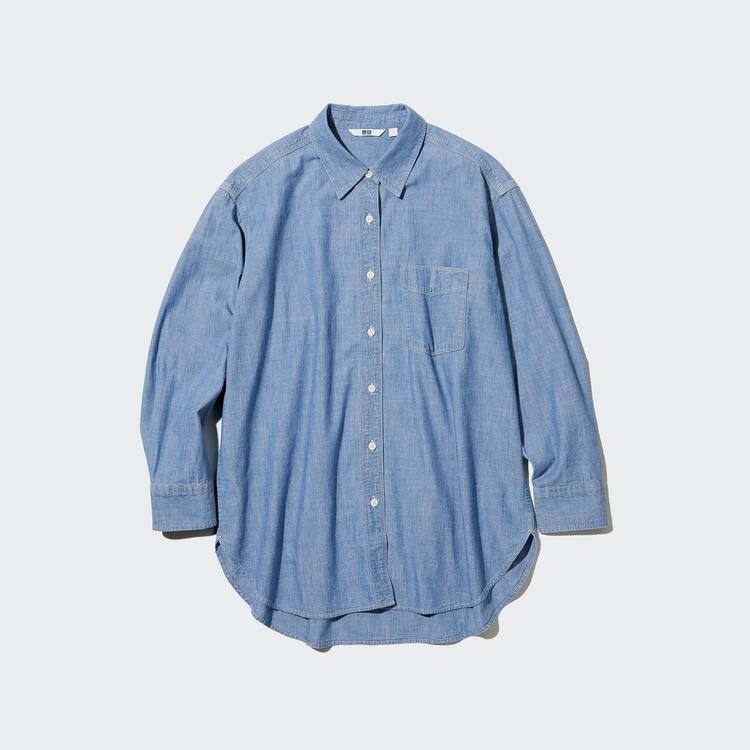 Uniqlo Chambray Oversized Long Sleeved Kosele Damske Modre | WTNRIG-439