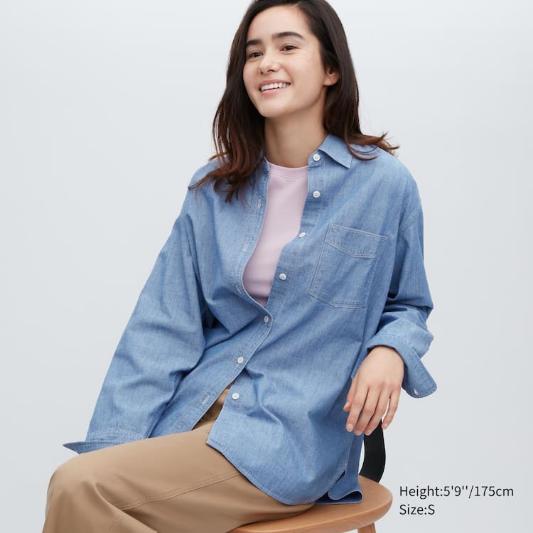 Uniqlo Chambray Oversized Long Sleeved Kosele Damske Modre | WTNRIG-439