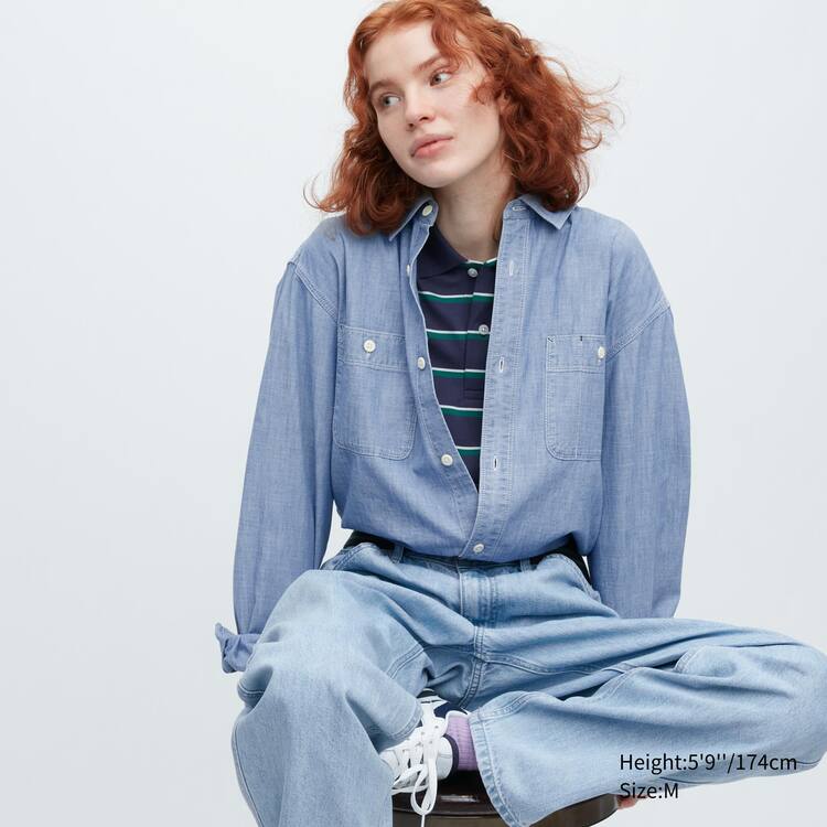 Uniqlo Chambray Regular Fit Pracovná (Regular Collar) Kosele Panske Modre | WOKJTD-734