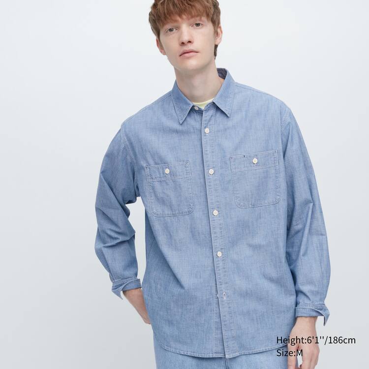 Uniqlo Chambray Regular Fit Pracovná (Regular Collar) Kosele Panske Modre | WOKJTD-734