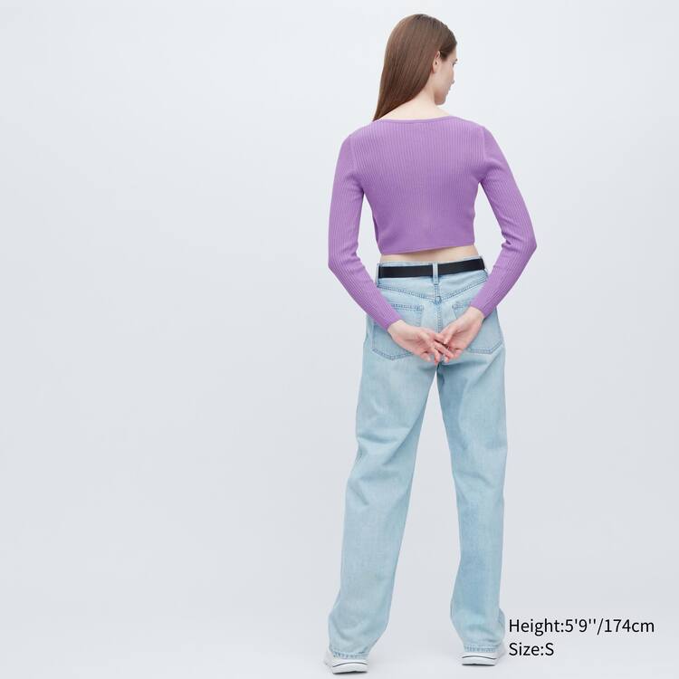 Uniqlo Cropped Crew Neck Kardigán Damske Nachový | XFMSNA-915