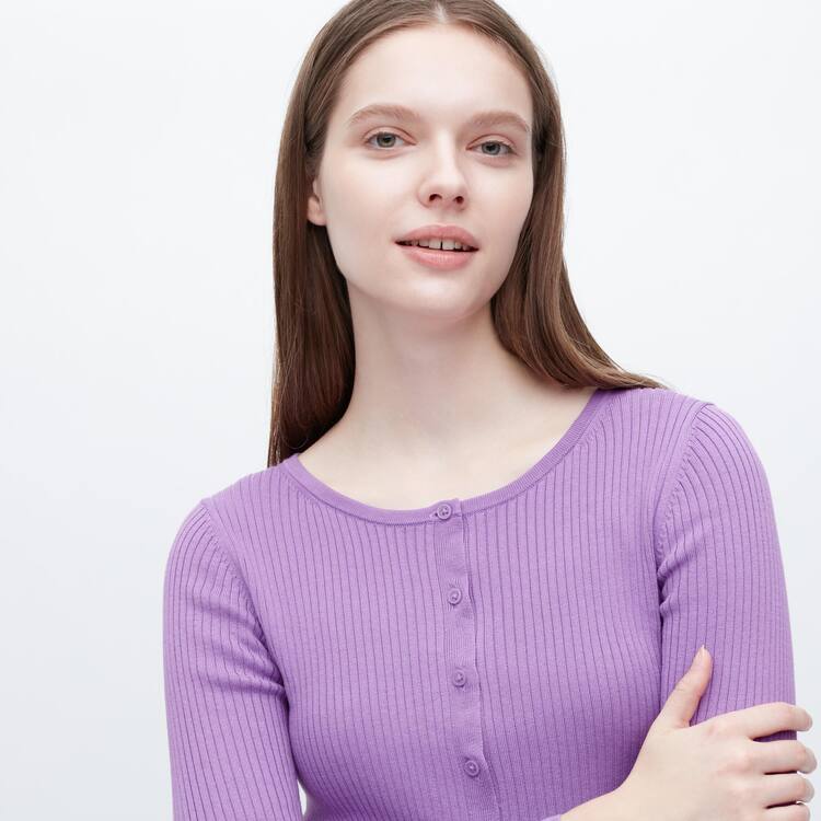 Uniqlo Cropped Crew Neck Kardigán Damske Nachový | XFMSNA-915