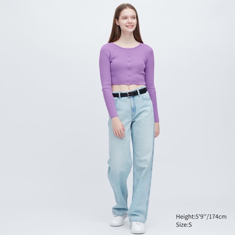 Uniqlo Cropped Crew Neck Kardigán Damske Nachový | XFMSNA-915