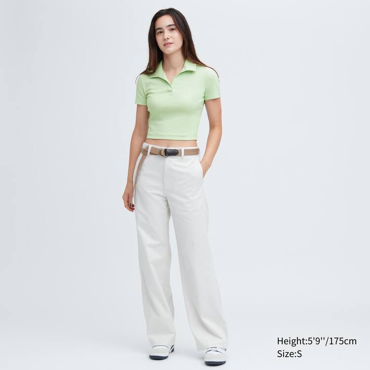 Uniqlo Cropped Skipper Collar Kratke Sleeved Tricko Damske Zelene | CMBOQS-597