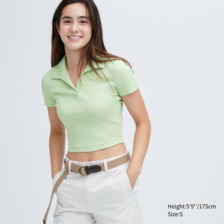 Uniqlo Cropped Skipper Collar Kratke Sleeved Tricko Damske Zelene | CMBOQS-597