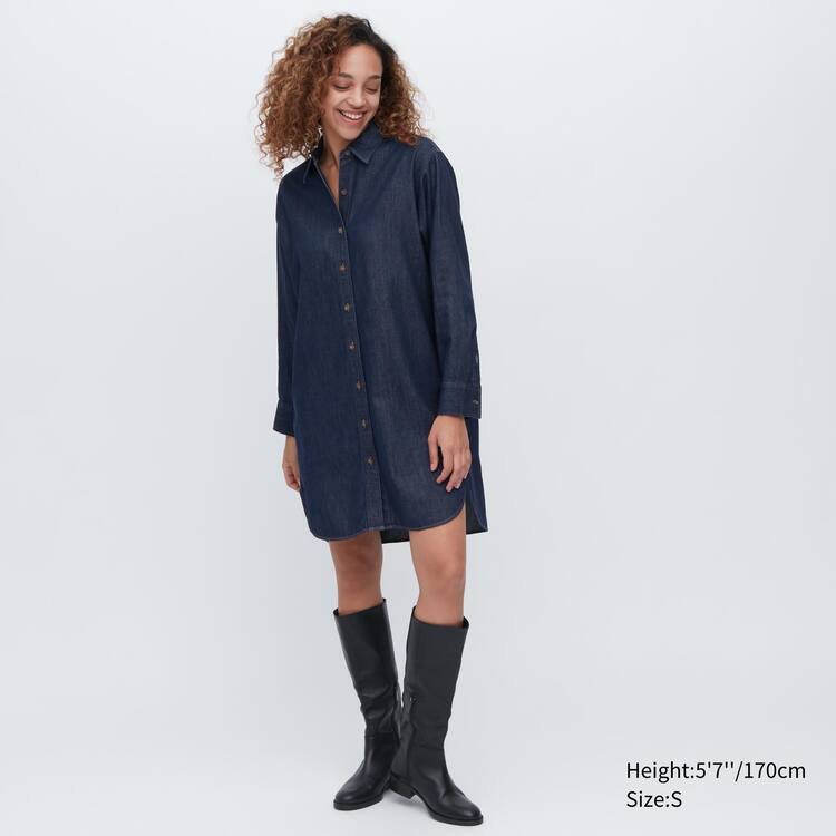 Uniqlo Denim Long Sleeved Saty Damske Modre | VZERXS-374