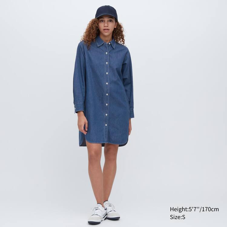 Uniqlo Denim Long Sleeved Saty Damske Modre | VZERXS-374