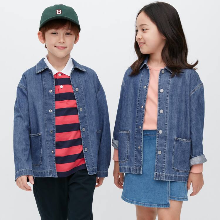 Uniqlo Denim Overshirt Bundy Detske Modre | QVDNJP-586