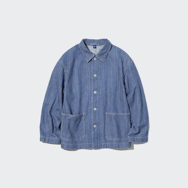 Uniqlo Denim Pruhované Overshirt Bundy Detske Modre | GYVMRX-361