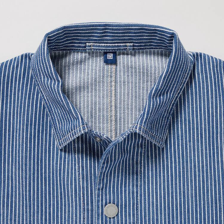 Uniqlo Denim Pruhované Overshirt Bundy Detske Modre | GYVMRX-361