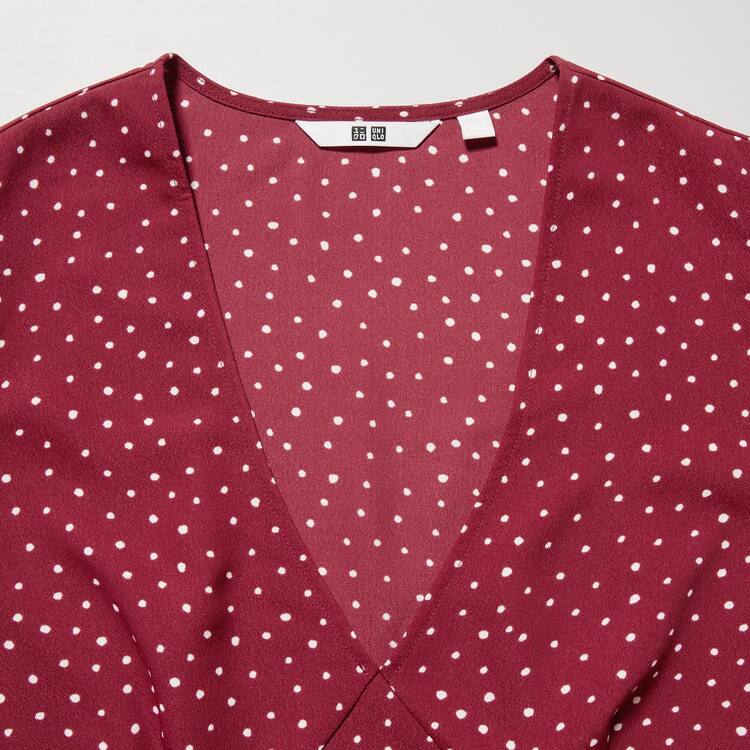 Uniqlo Dotted V Neck Long Sleeved Mini Saty Damske Červené | QRVGZH-182