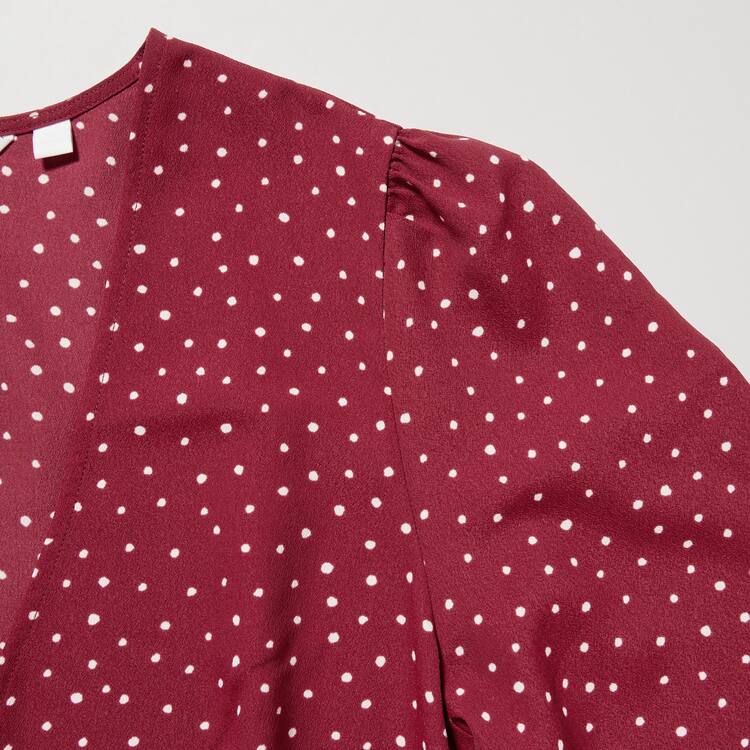 Uniqlo Dotted V Neck Long Sleeved Mini Saty Damske Červené | QRVGZH-182