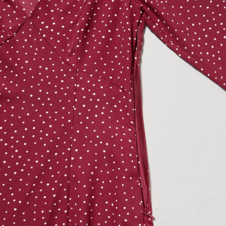 Uniqlo Dotted V Neck Long Sleeved Mini Saty Damske Červené | QRVGZH-182