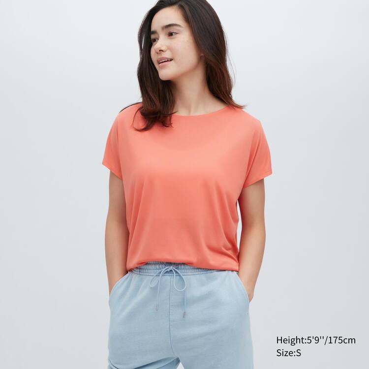 Uniqlo Drape Lodné Neck Kratke Sleeved Tricko Damske Oranžové | KWJENR-491