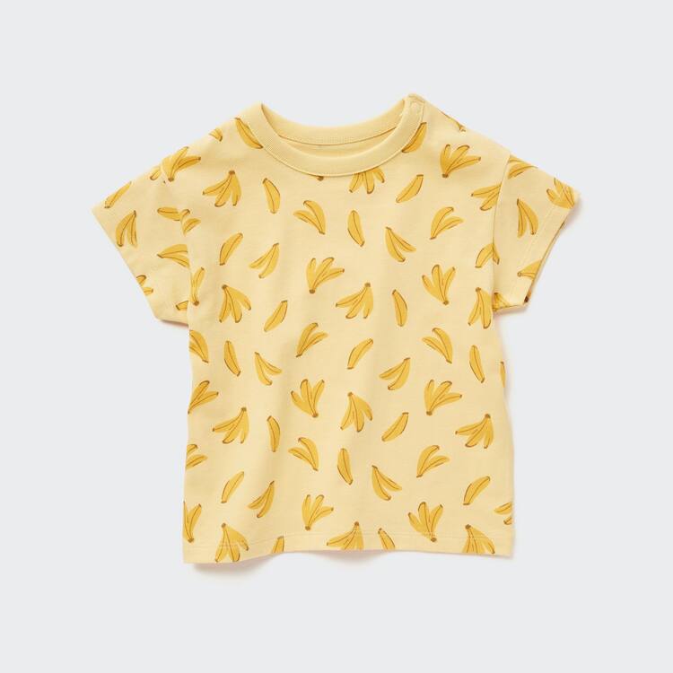 Uniqlo Dry Fruit Print Crew Neck Kratke Sleeved Tricko Pre Babatka Žlté | YHIQDS-106