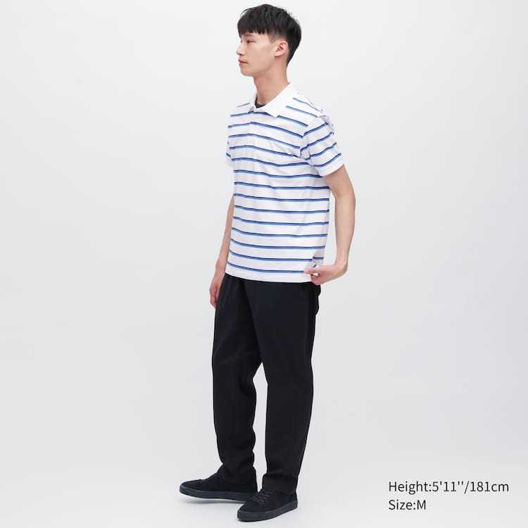 Uniqlo Dry Piqué Pruhované Polokosele Panske Biele | GAXLEN-092