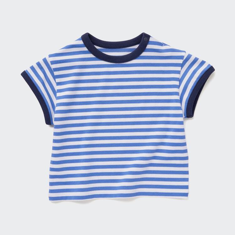 Uniqlo Dry Pruhované Crew Neck Kratke Sleeved Tricko Pre Babatka Modre | RPSFKW-630