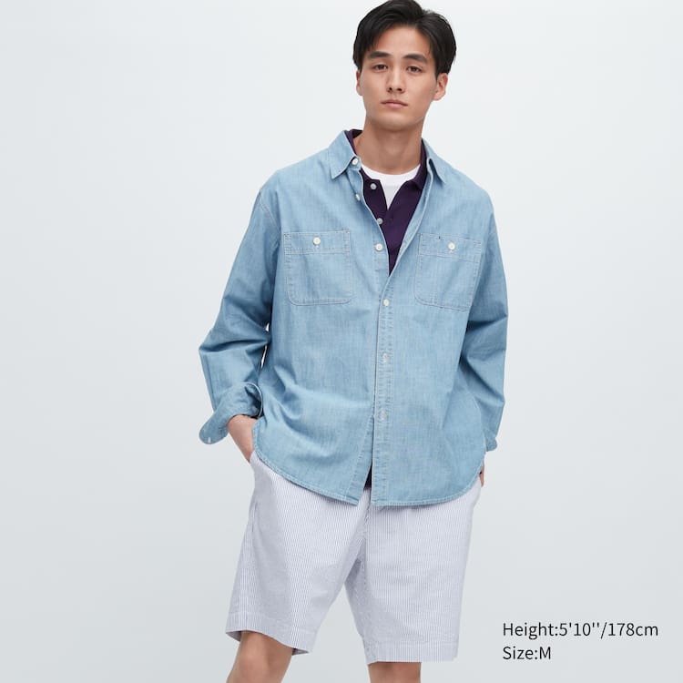Uniqlo Dry Stretch Seersucker Easy Sortky Panske Modre | GQWNEP-925
