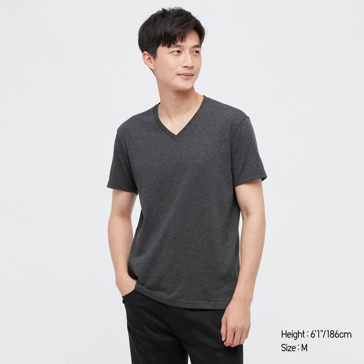 Uniqlo Dry V Neck Tricko Panske Tmavo Siva | WNOFBG-795