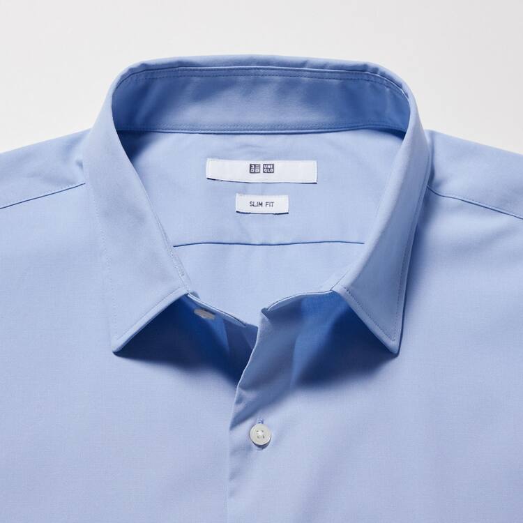 Uniqlo Easy Care Broadcloth Stretch Slim Fit (Regular Collar) Kosele Panske Modre | EOUSPB-693