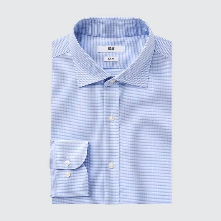Uniqlo Easy Care Checked Stretch Slim Fit (Semi-cutaway Collar) Kosele Panske Modre | FVIJQT-364
