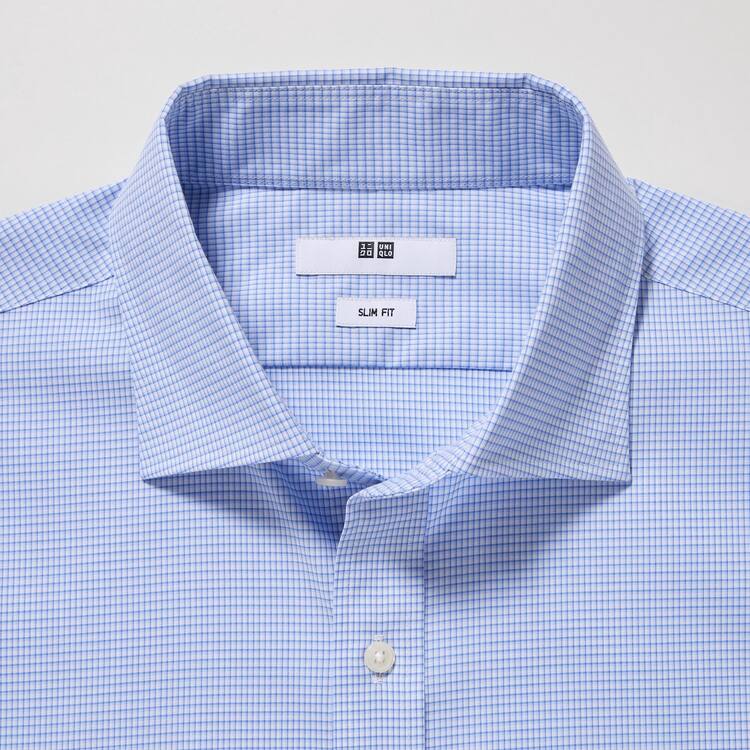 Uniqlo Easy Care Checked Stretch Slim Fit (Semi-cutaway Collar) Kosele Panske Modre | FVIJQT-364