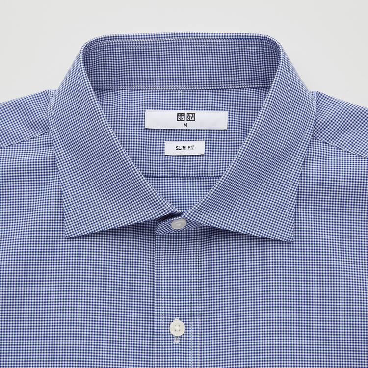 Uniqlo Easy Care Checked Stretch Slim Fit (Semi-cutaway Collar) Kosele Panske Modre | SDHKZI-180