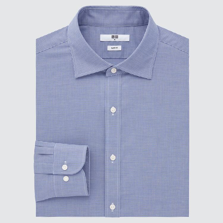 Uniqlo Easy Care Checked Stretch Slim Fit (Semi-cutaway Collar) Kosele Panske Modre | SDHKZI-180