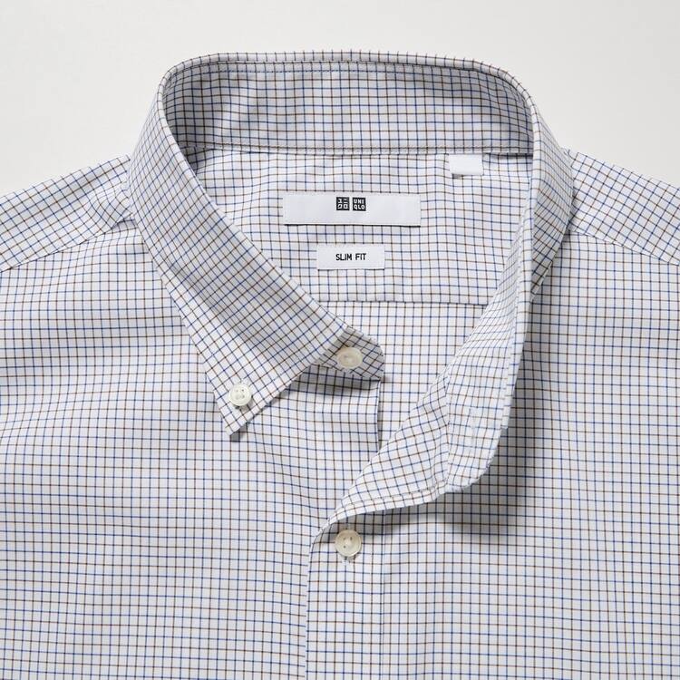 Uniqlo Easy Care Stretch Slim Fit Checked (Button-down Collar) Kosele Panske Hnede | AWSZIK-504
