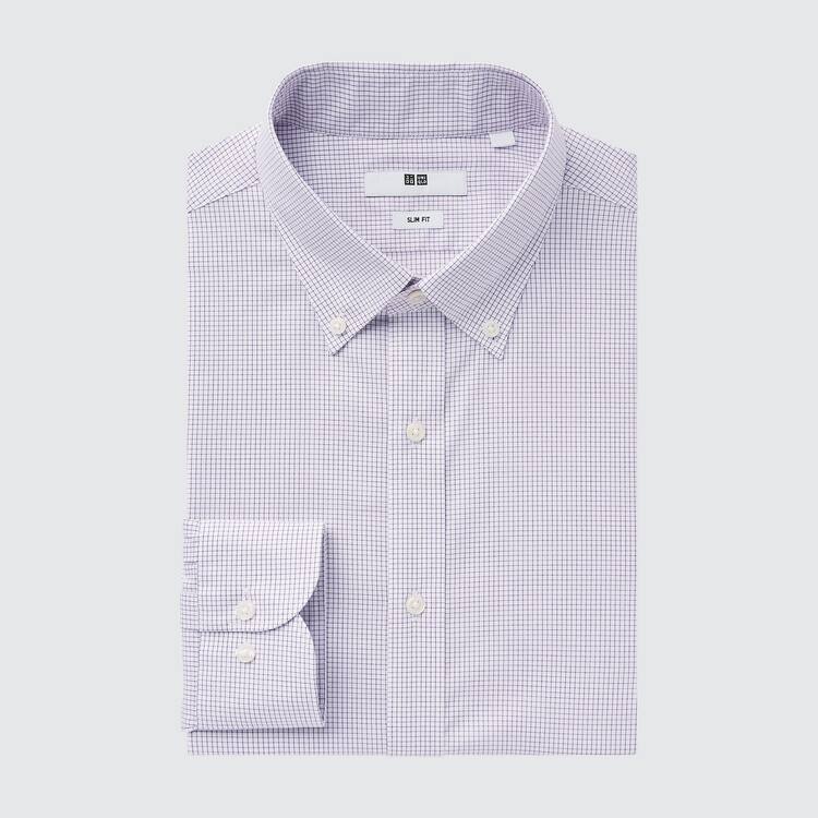Uniqlo Easy Care Stretch Slim Fit Checked (Button-down Collar) Kosele Panske Nachový | MTZLQB-029