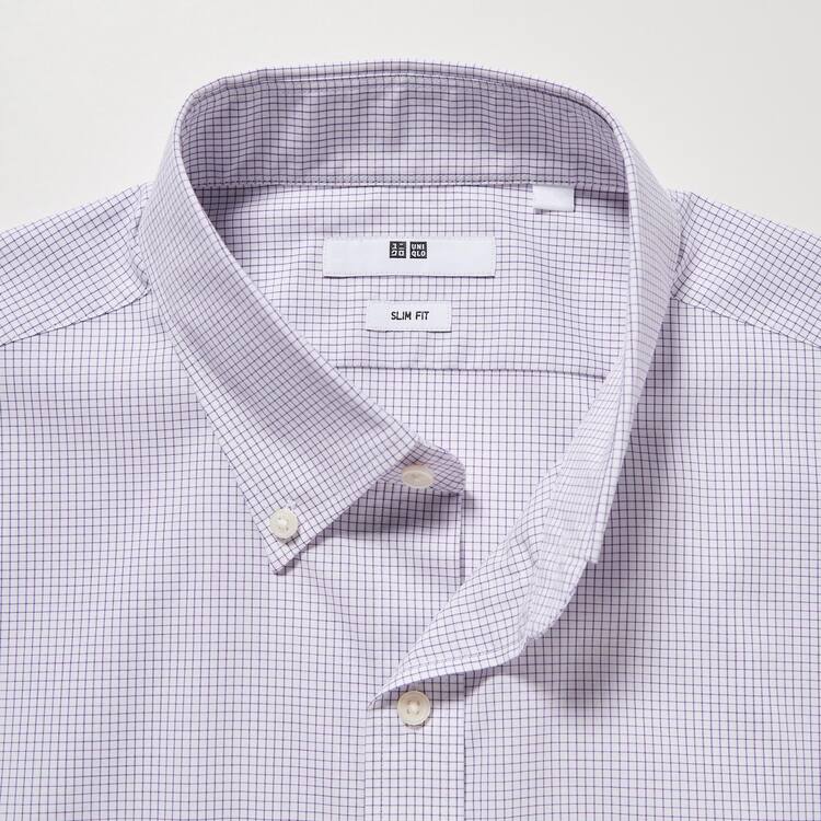 Uniqlo Easy Care Stretch Slim Fit Checked (Button-down Collar) Kosele Panske Nachový | MTZLQB-029