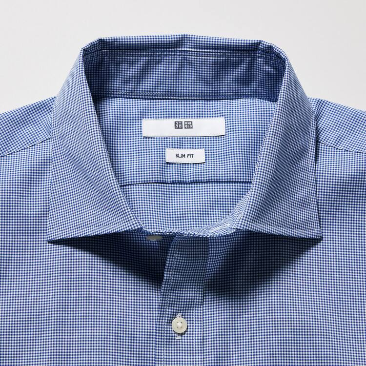 Uniqlo Easy Care Stretch Slim Fit Checked (Semi-cutaway Collar) Kosele Panske Modre | NGTEQP-571