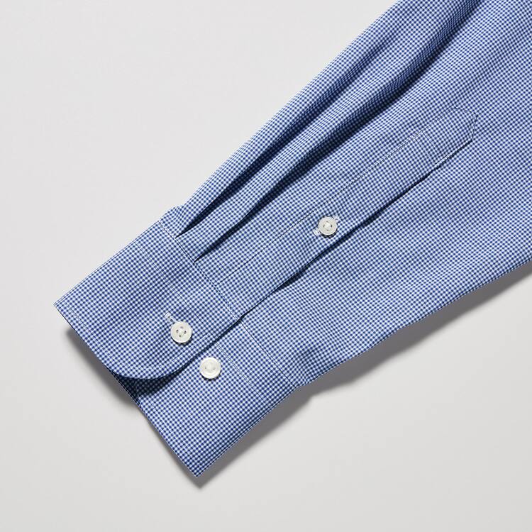 Uniqlo Easy Care Stretch Slim Fit Checked (Semi-cutaway Collar) Kosele Panske Modre | NGTEQP-571