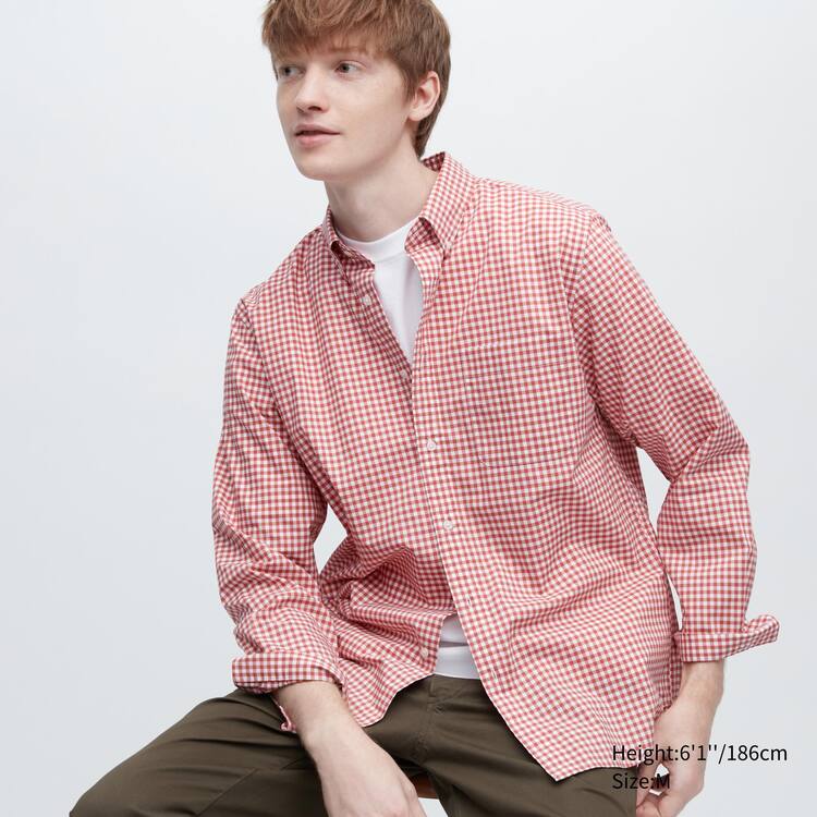Uniqlo Extra Fine Bavlnene Broadcloth Long Sleeve Kosele Panske Červené | VUDSPG-940