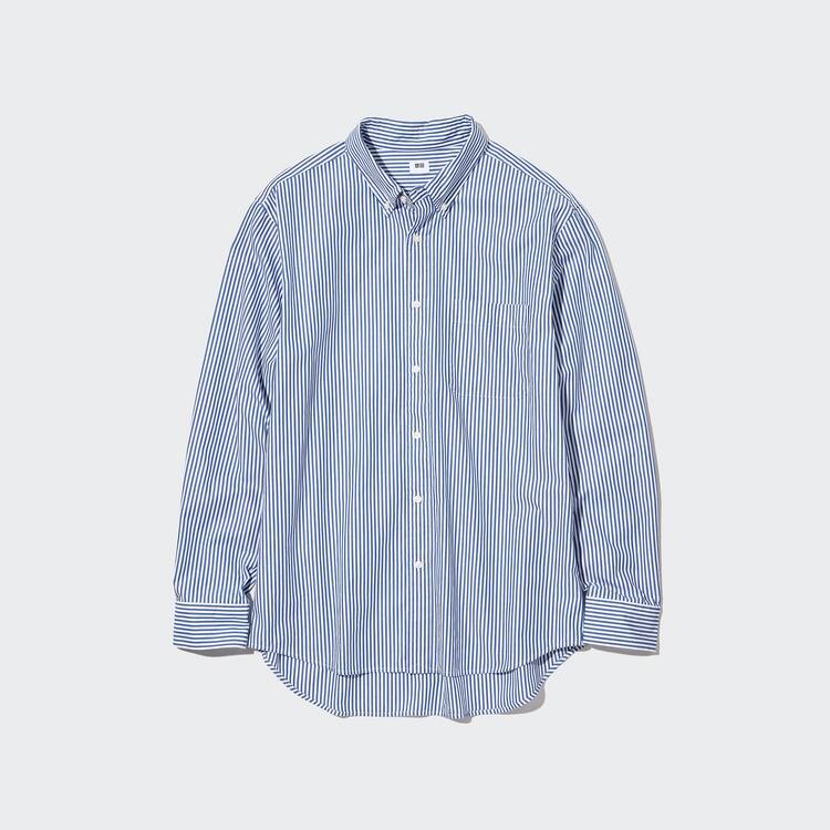 Uniqlo Extra Fine Bavlnene Broadcloth Regular Fit Pruhované (Button-down Collar) Kosele Panske Modre | IMWXUH-415