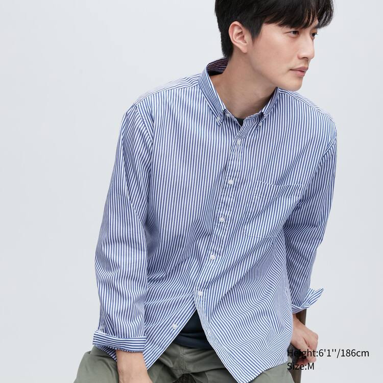 Uniqlo Extra Fine Bavlnene Broadcloth Regular Fit Pruhované (Button-down Collar) Kosele Panske Modre | IMWXUH-415