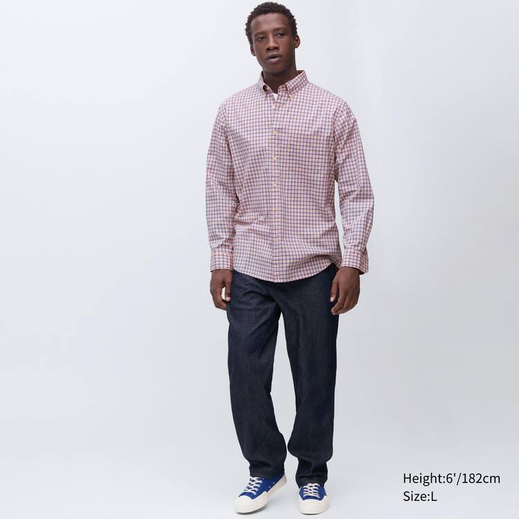 Uniqlo Extra Fine Bavlnene Broadcloth Regular Fit Checked (Button-down Collar) Kosele Panske Ruzove | SBYRPJ-960