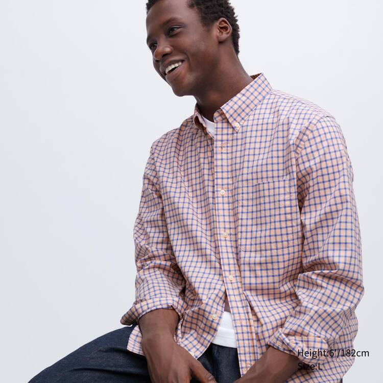 Uniqlo Extra Fine Bavlnene Broadcloth Regular Fit Checked (Button-down Collar) Kosele Panske Ruzove | SBYRPJ-960