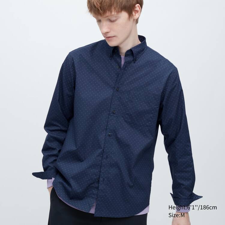 Uniqlo Extra Fine Bavlnene Broadcloth Regular Fit Printed (Regular Collar) Kosele Panske Modre | SPRAME-284