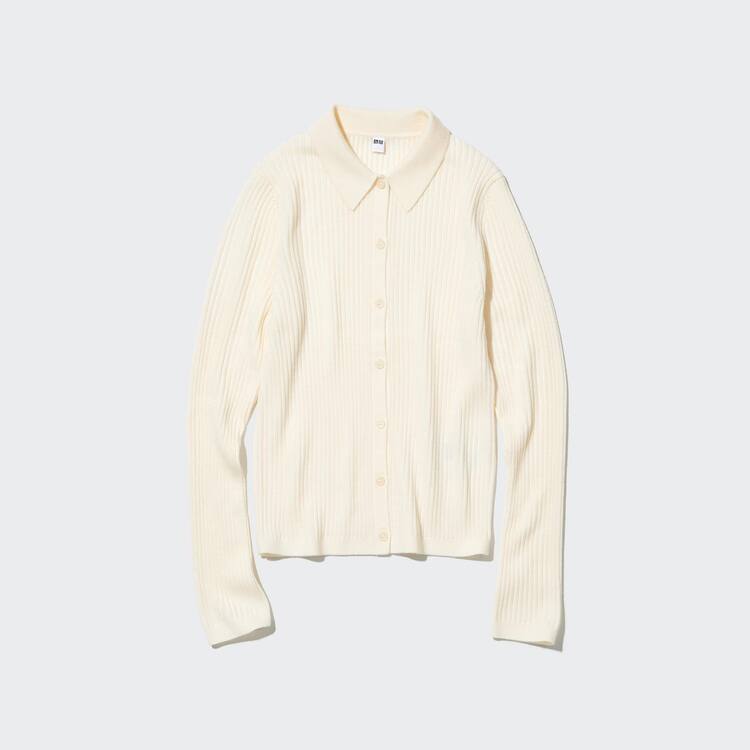Uniqlo Extra Fine Merino Long Sleeve Polo Kardigán Damske Biele | QODXIE-492