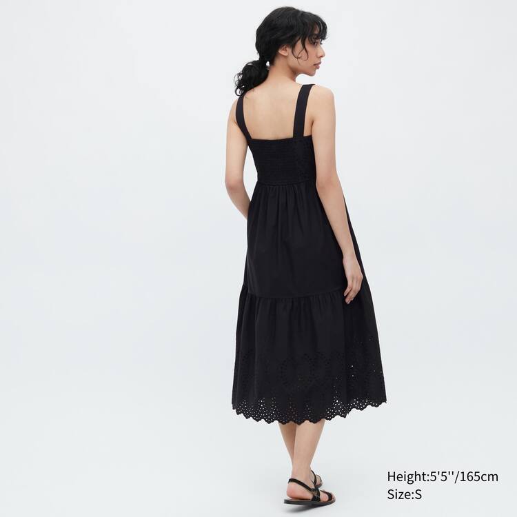 Uniqlo Eyelet Bavlnene Bez Rukavov Midi Saty Damske Čierne | DPXJMW-957