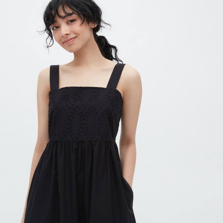 Uniqlo Eyelet Bavlnene Bez Rukavov Midi Saty Damske Čierne | DPXJMW-957