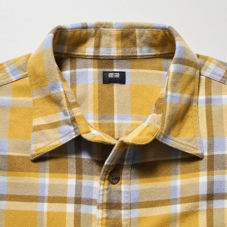 Uniqlo Flannel Checked Regular Fit (Regular Collar) Kosele Panske Žlté | ZXKNMQ-863