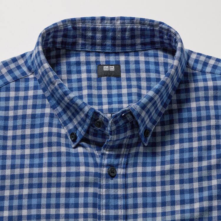 Uniqlo Flannel Regular Fit Checked (Button-down Collar) Kosele Panske Modre | BHGOKC-982