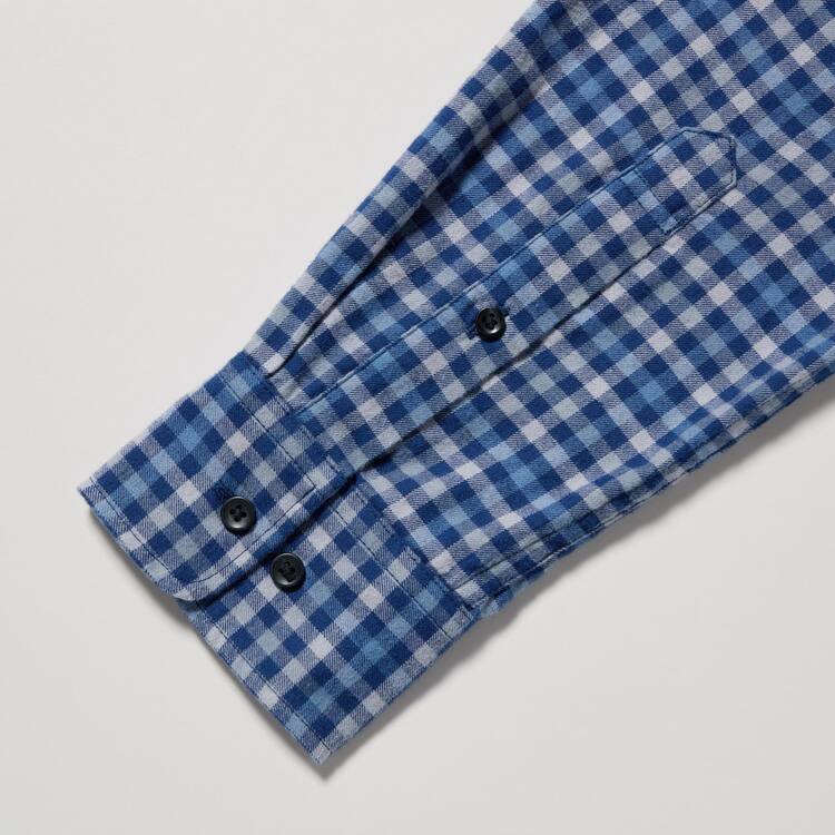 Uniqlo Flannel Regular Fit Checked (Button-down Collar) Kosele Panske Modre | BHGOKC-982