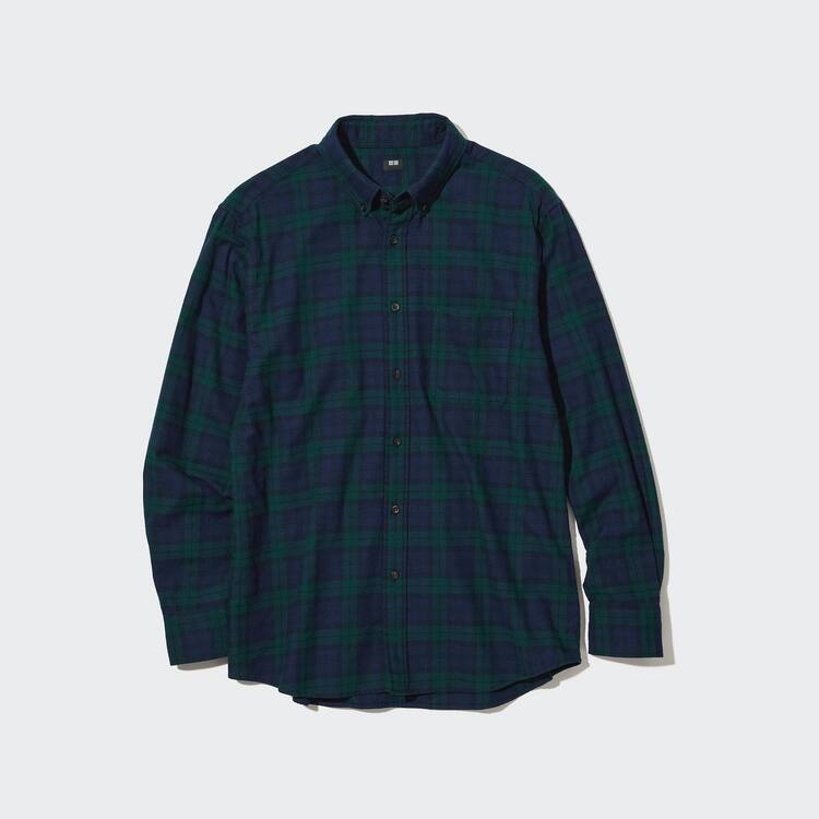Uniqlo Flannel Regular Fit Checked (Button-down Collar) Kosele Panske Tmavo Zelene | UKJIVH-706