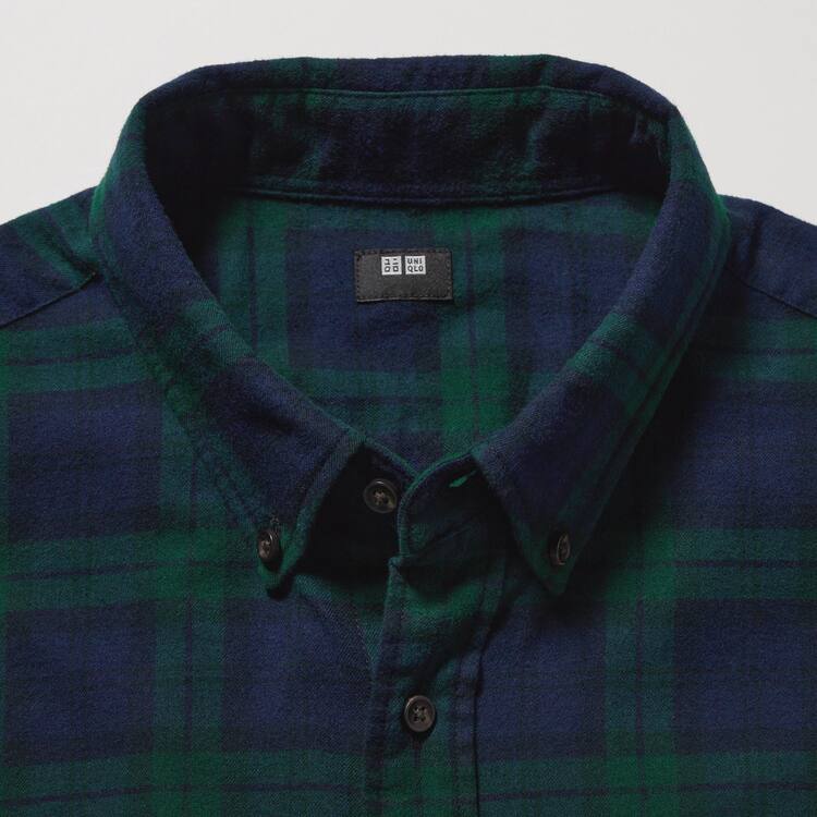 Uniqlo Flannel Regular Fit Checked (Button-down Collar) Kosele Panske Tmavo Zelene | UKJIVH-706