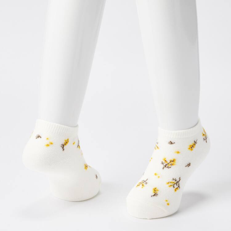 Uniqlo Flower Print Kratke (Three Pairs) Ponozky Detske Krém Žlté Modre | IYPWBE-134