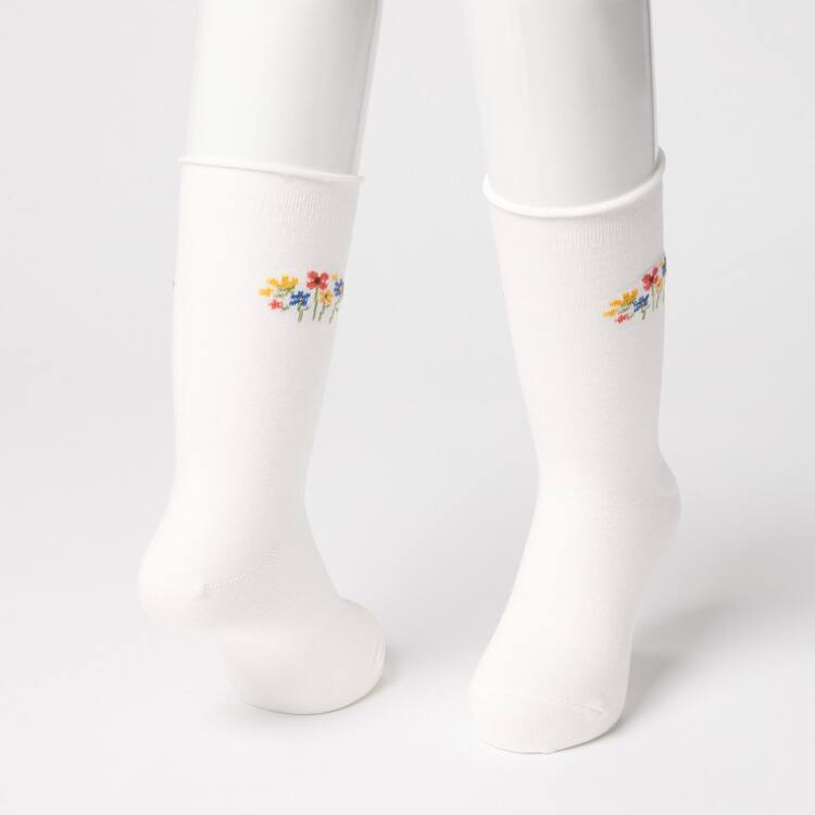 Uniqlo Flower Print Regular (Three Pairs) Ponozky Detske Biele Nachový Námornícka Modrá | ESTOKC-467