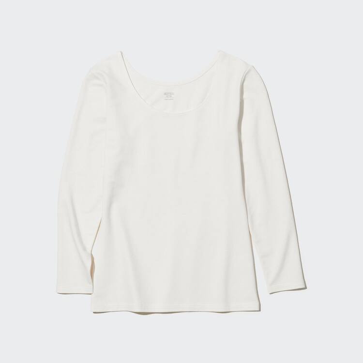 Uniqlo Heattech Extra Warm Bavlnene Scoop Neck Long Sleeved Thermal Topy Damske Biele | FEQGMH-041